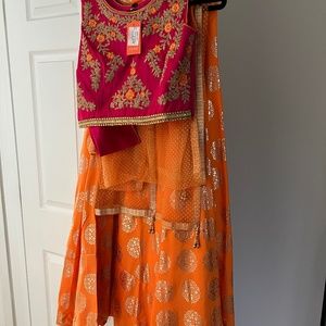 Festive Orange/ Pink Lehenga  with Gold (3 pieces)